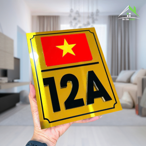 Biển Số Nhà Truyền Thống Vàng Đen Có Cờ | An Tâm Decor