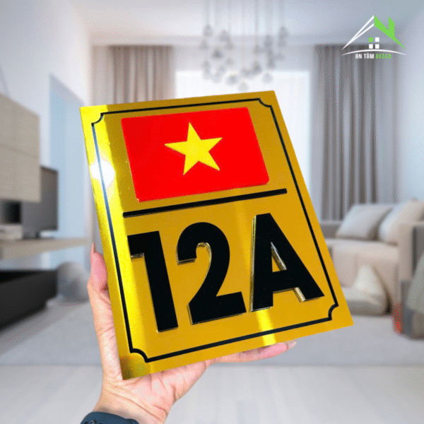 Biển Số Nhà Truyền Thống Vàng Đen Có Cờ | An Tâm Decor - Ảnh 2