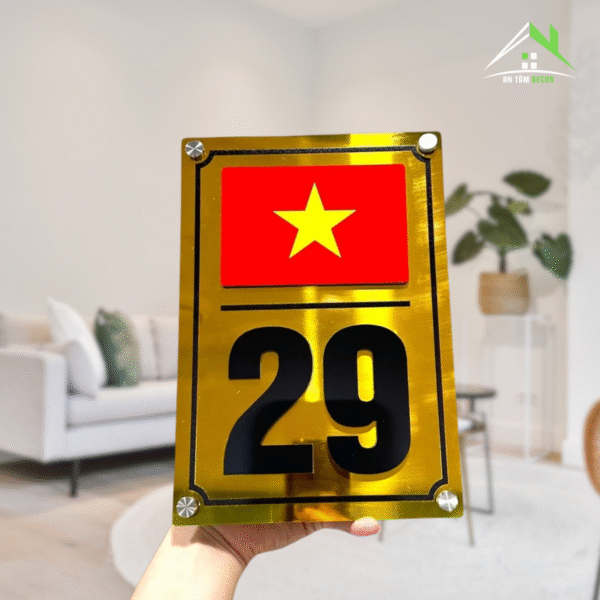 Biển Số Nhà Dọc Cờ VN Nổi 3D Alu Vàng | An Tâm Decor - Ảnh 3