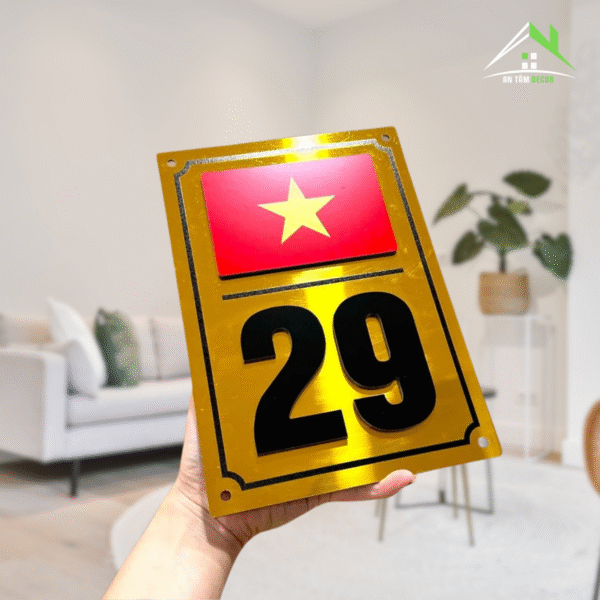 Biển Số Nhà Dọc Cờ VN Nổi 3D Alu Vàng | An Tâm Decor - Ảnh 2