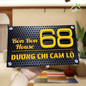Biển Số Nhà Decor Mẫu Nền Chấm Bi – Nội Dung Nổi Màu Vàng Hội An.