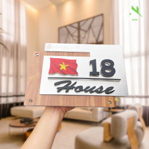 Biển Số Nhà Led Nền Vân Gỗ Hiện Đại Có Đèn LED – Quốc Kỳ Việt Nam Nổi Sang Trọng