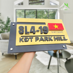 Biển Số Nhà Inox Vàng Gương – Cờ Việt Nam Nổi – Chữ Mica 3D – Sang Trọng Cho KĐT, Biệt Thự