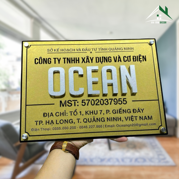 Biển Công Ty Alu Vàng Chữ Nổi 3D Chuẩn Pháp Lý | An Tâm