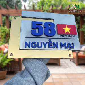 Biển Số Nhà Inox Xước Bạc Kết Hợp Inox Xước Vàng – Chữ 3D Nổi – Thiết Kế Hiện Đại Sang Trọng